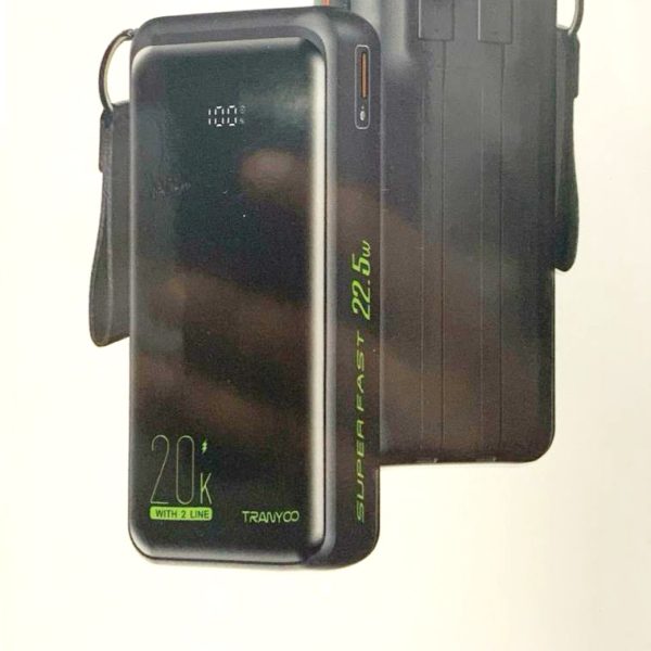 Tranyoo TK17 20000 mAh 22.5W Super Fast Power Bank With Built-in Cable USB+Type C+Lightning