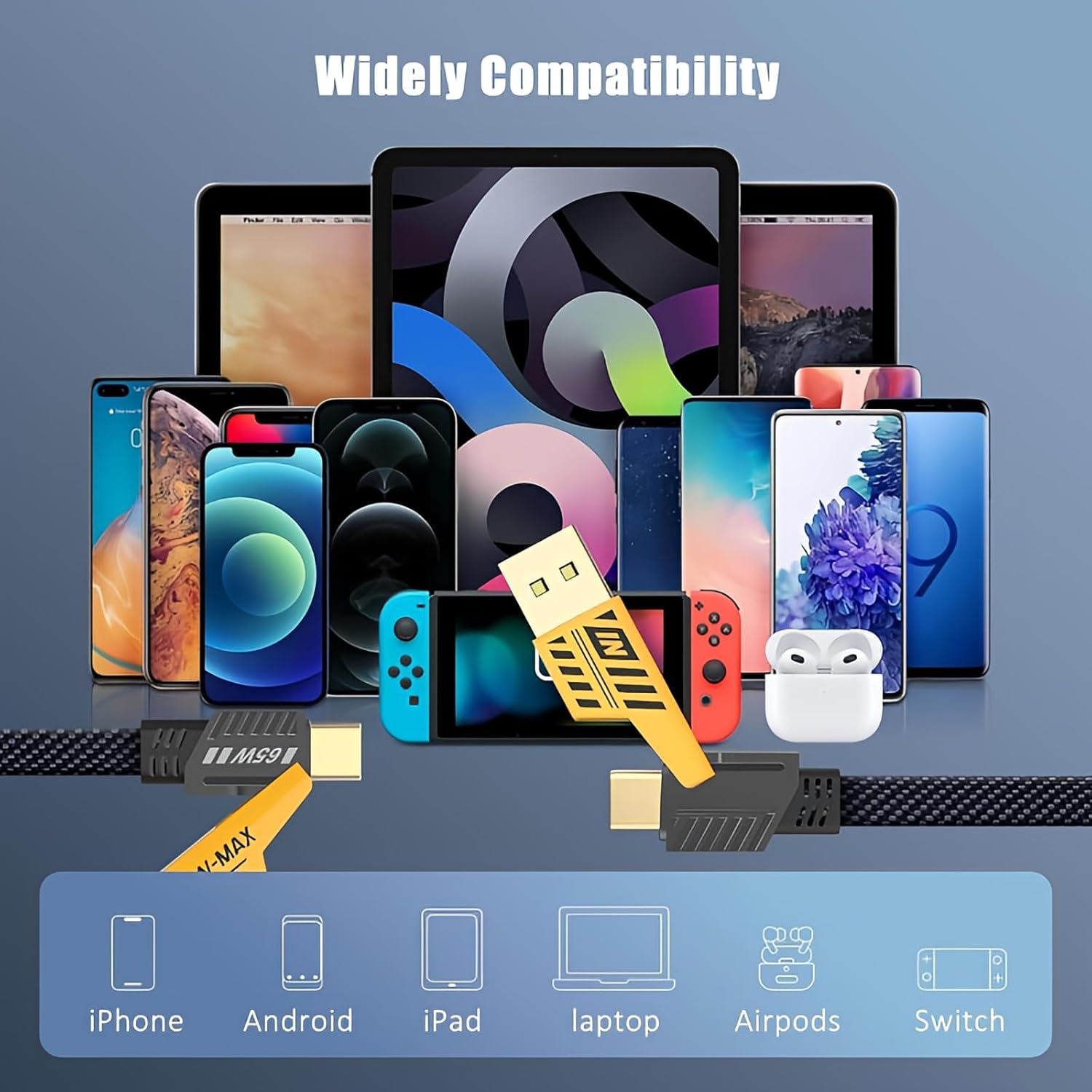 71RLRSkBrnL._SL1500_ Multi USB Charging Cable 4 in 1, 1.2M Fast Charging Cable with USB A/USB C 65W Type-C and 27W PD Fast Charging Data Transfer Cable Compatible with All Phones