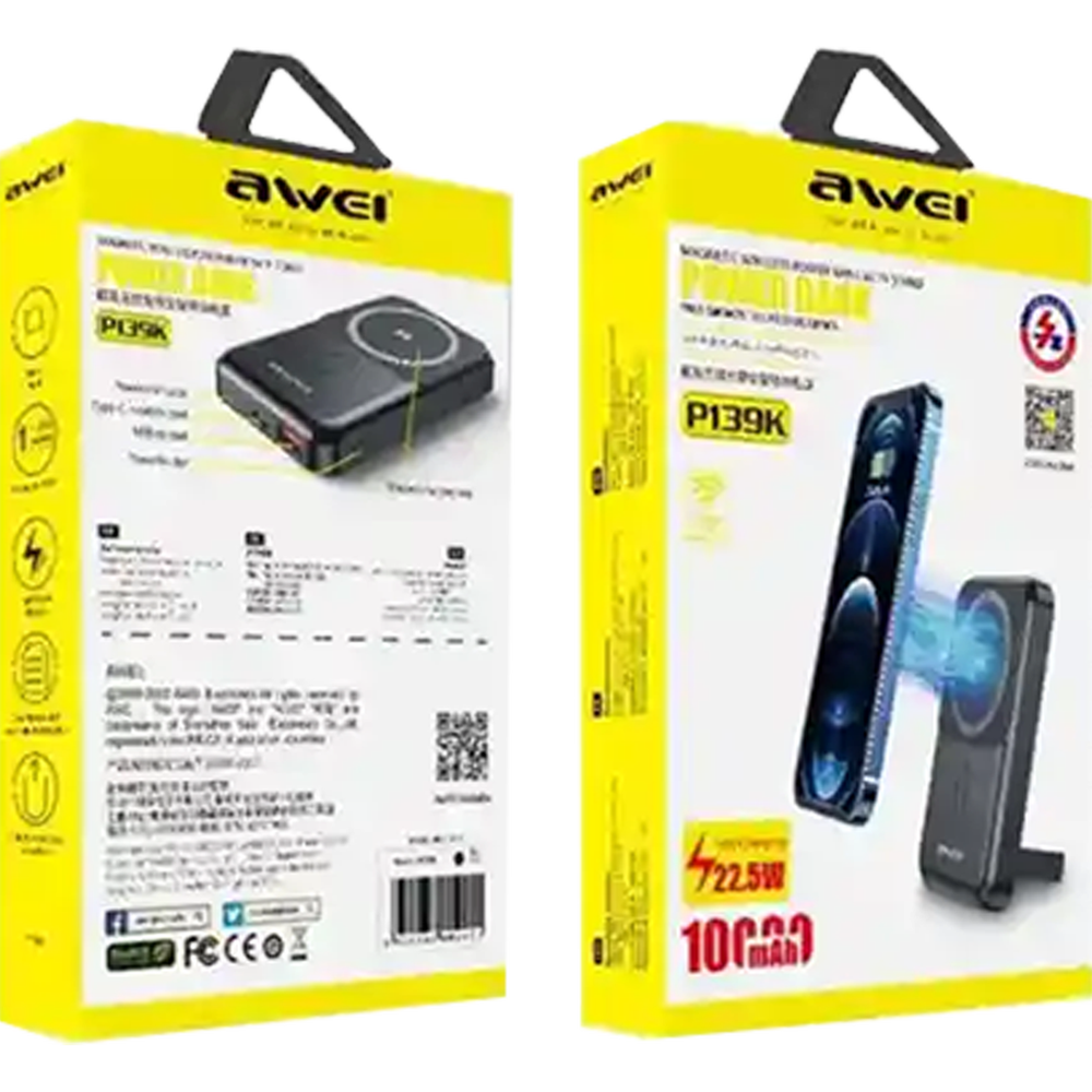Awei_P139K_10000mAh_15W_Magnetic_Wireles-Awei-85e7c-431410 AWEI P139K 10000mAh Fast Charging 22.5W Power Bank 15W Wireless Magnetic With Stand