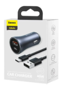 Capture Baseus Golden Contactor Pro Dual Quick Charger Car Charger U+C 40W USB Type-C 5A 1.0m Cable Dark Gray