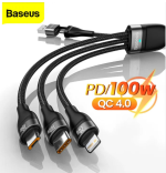 Baseus Two-for-three Fast Charging Cable (U+C to M+L+C) 100w-Black