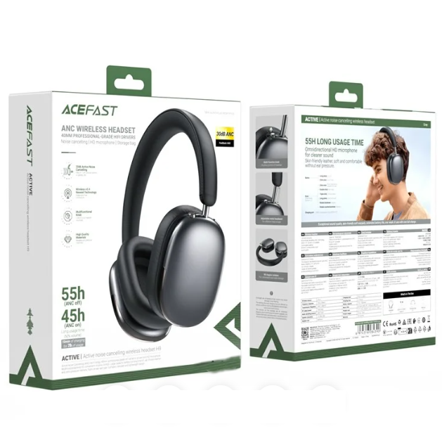Capture3 ACEFAST H9 Active Noise Cancelling Headphones Wireless Over-Ear Headsetwith Multi-Function Button – Grey