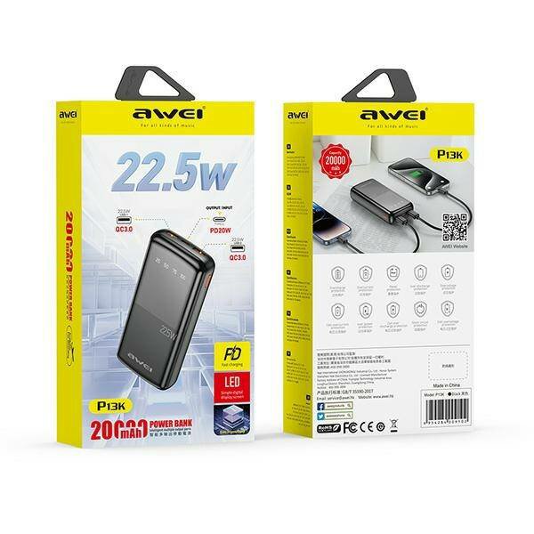 eng_pl_AWEI-PowerBank-P13K-20000mAh-22-5W-czarny-black-Digital-Display-160378_1 Awei P13K 22.5W Powerbank 20000mah Fast Charging