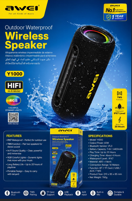 Awei Y1000 Stereo Sound Wireless Speaker