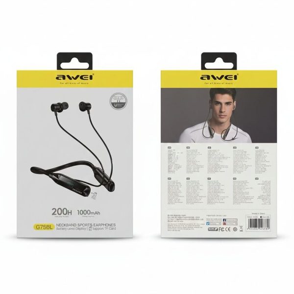 Awei G75BL 200Hour With Display Neckband Sports Earphones