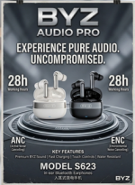 BYZ S623 True Wireless Earphones with Active Noise Cancelling ANC & ENC 28H Playtime