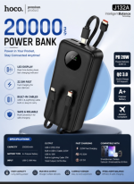 HOCO J132A 20000mAh Power Bank with Built-in Cables & 22.5W Fast Charging